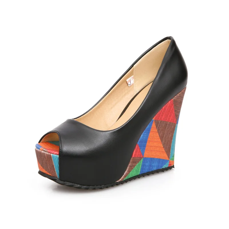 Nieuwe Collectie Stijl Dames Wiggen Hakken Pumps Peep-Toe Patchwork Slip-On Zomer Groot Formaat 34-52 Avond Feest Mode Prom Schoenen