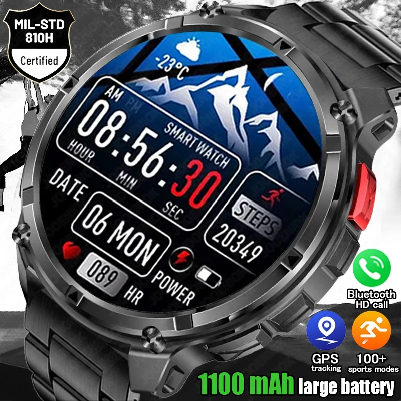 

2025 Military 1100mAh Super Big Battery Men Compass Smart Watch 1.7-inch AMOLED Bluetooth Call IP68 Waterproof Sports Smartwatch