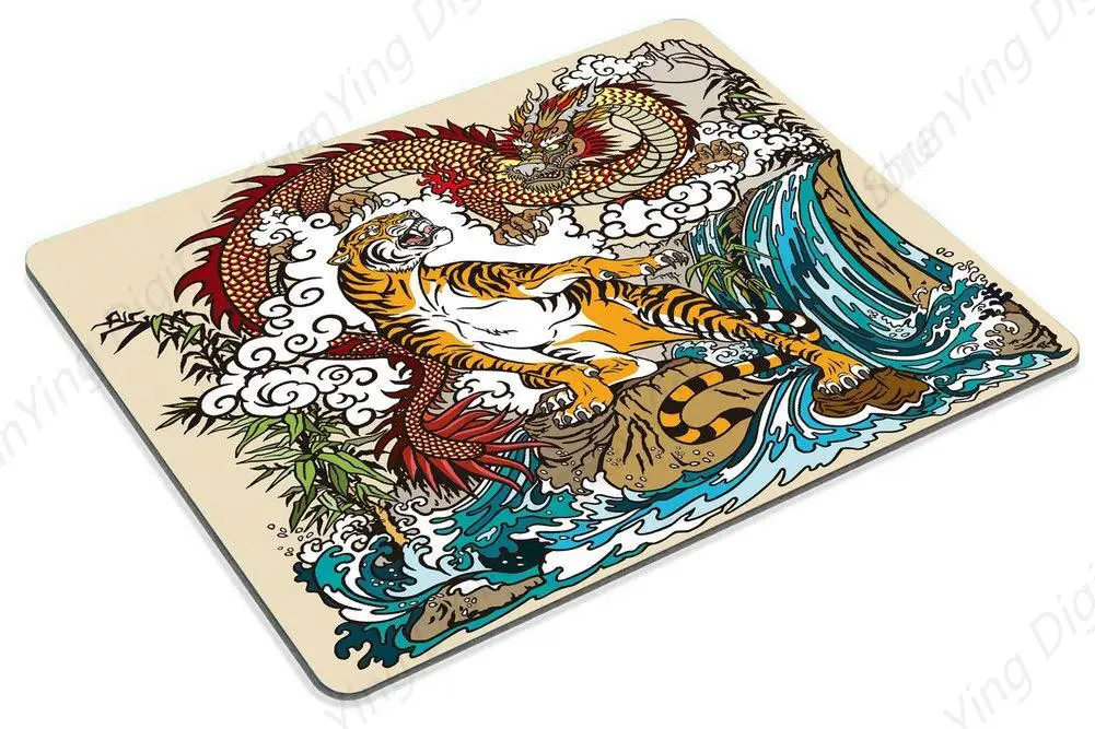 Jogo mouse pad chinês loong tigre paisagem cachoeira impresso antiderrapante borracha mouse pad adequado para notebook computador escritório