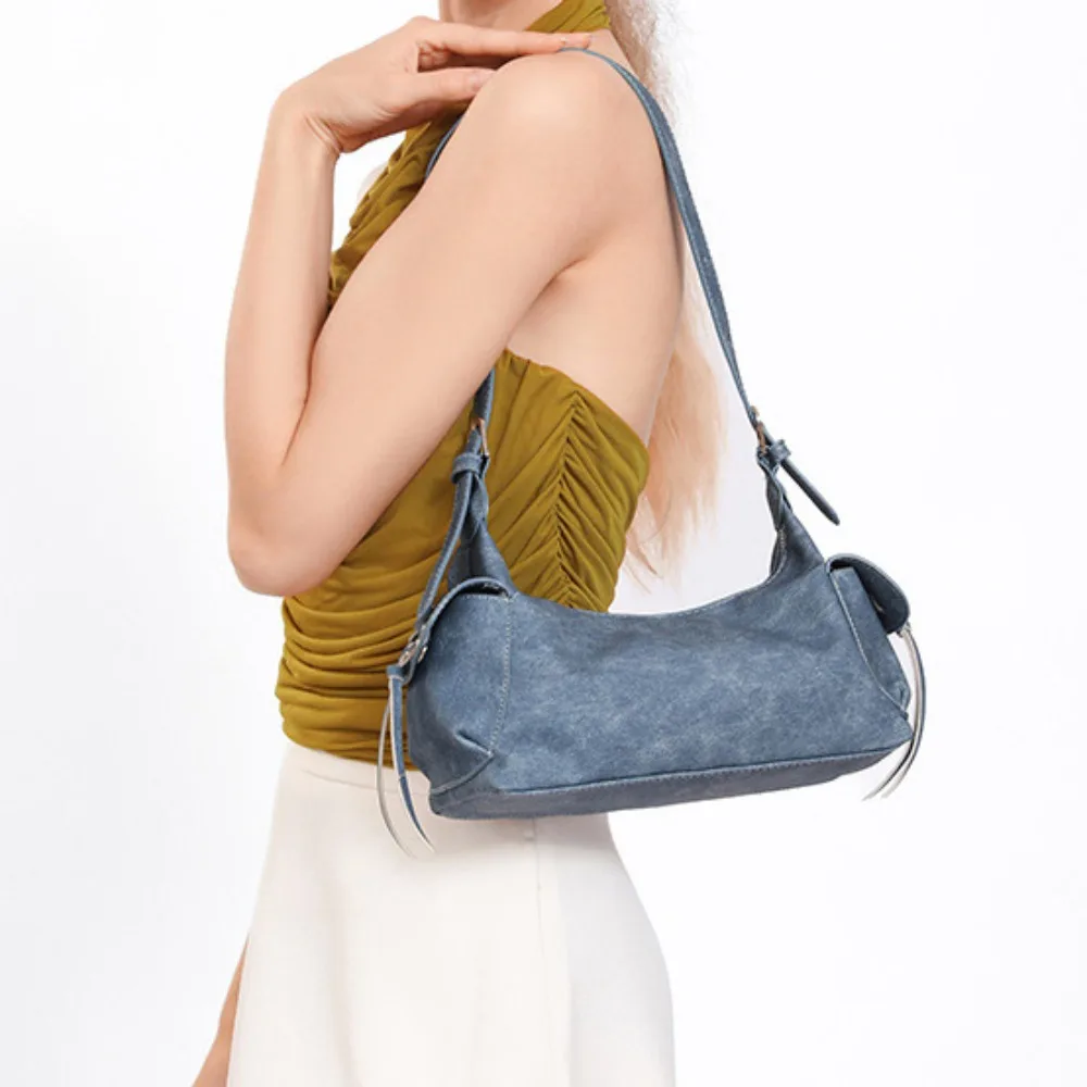 

Tote Bag Casual Punk Underarm Bag Retro Large Capacity Pillow Handbag Double Pocket Solid Color Y2K Armpit Bag Travel