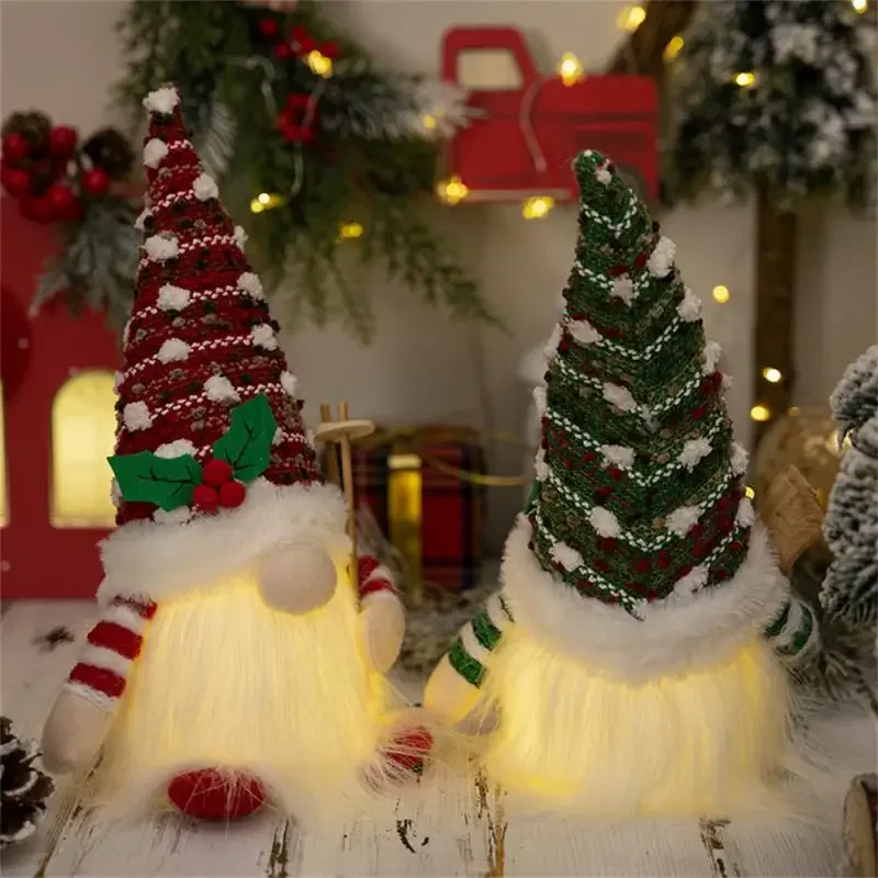 2024 Christmas Gift Gnome Doll Couple Led Night Light Sledge Elf Ski Home Xmas Decoration For 2025 New Year Valentine Gift