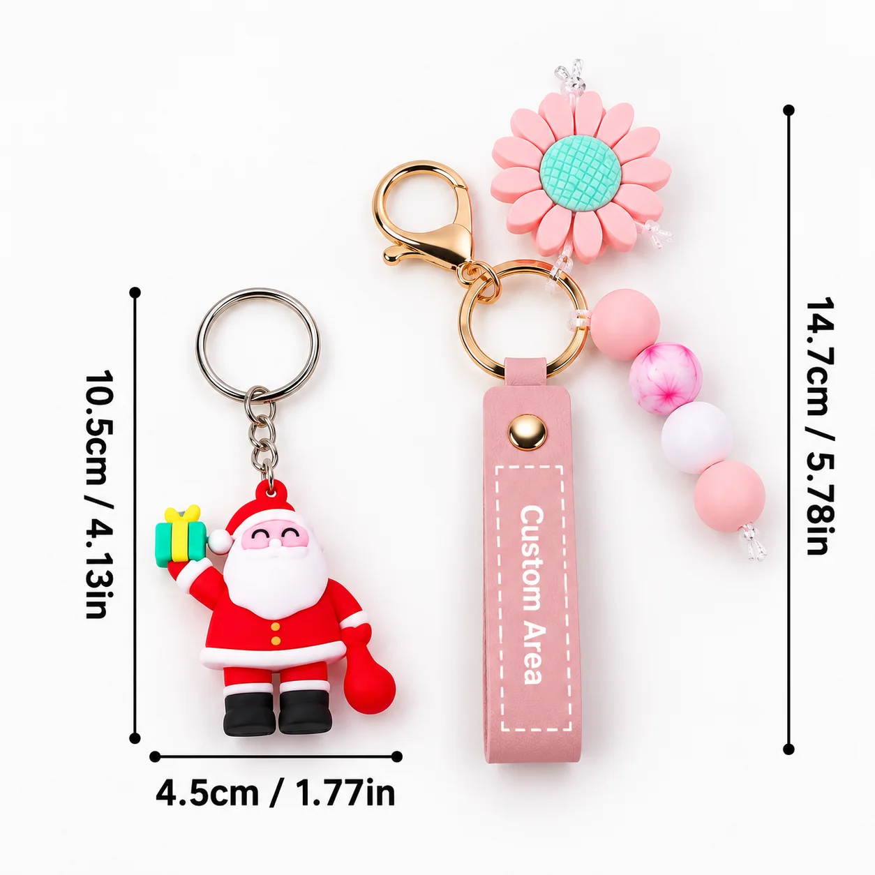 Custom Name Keychain PU Leather Bag Charm Cute Daisy Santa Pendant Key Ring Fashionable Car Keys Holder Gift For Her