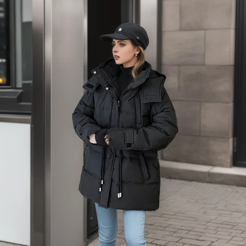 2025 Winter vrouwen Nieuwe Lange Katoenen Jas Vrouwelijke Capuchon Taille Trekkoord Parka Jassen Vrouwen Meerdere Zakken Casual Jas tops