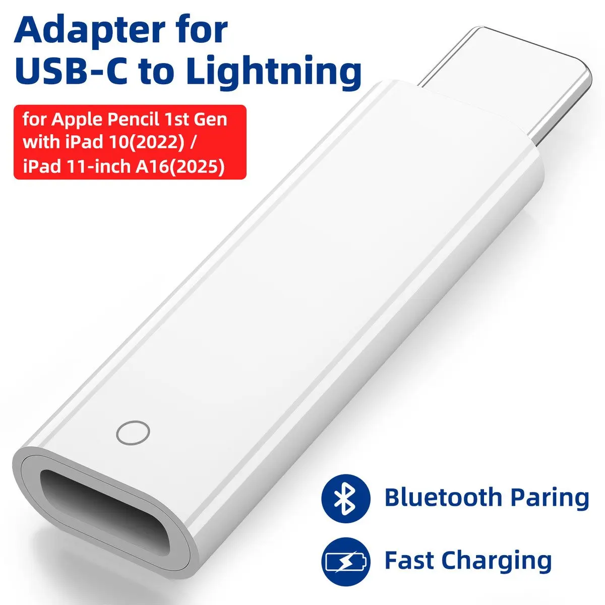USB Type C to Lightning Adapter Charger for Apple Pencil 1st Gen Bluetooth Pairing Connector iPad 10 iPad A16 11-inch 2025 Model