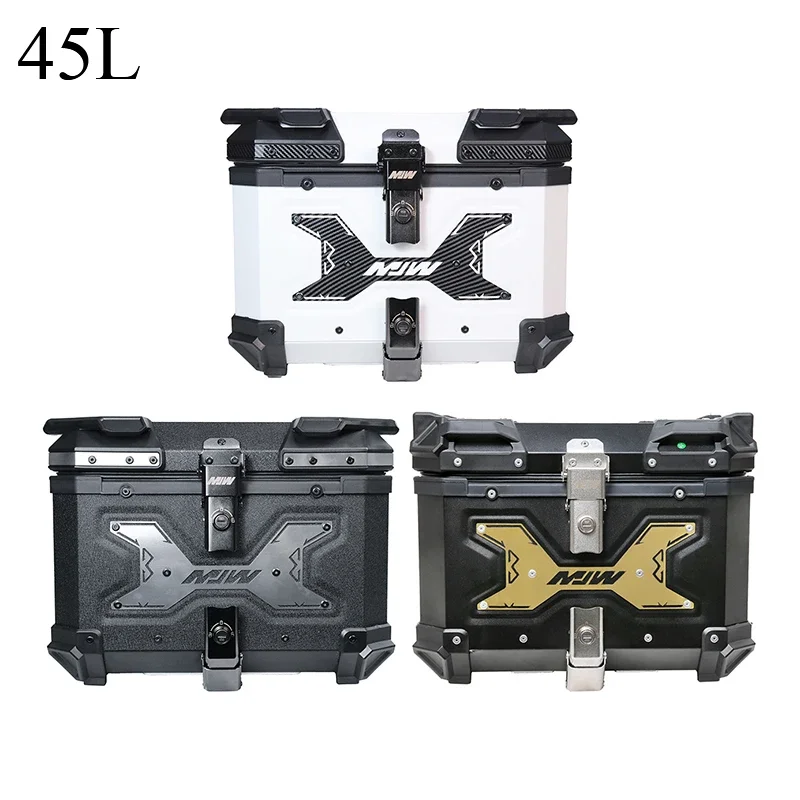 45L Motorcycle Rear Box Waterproof Luggage Storage Case with Bracket Base Plate Aluminium Alloy Motorbike Tail Box Helmet Case