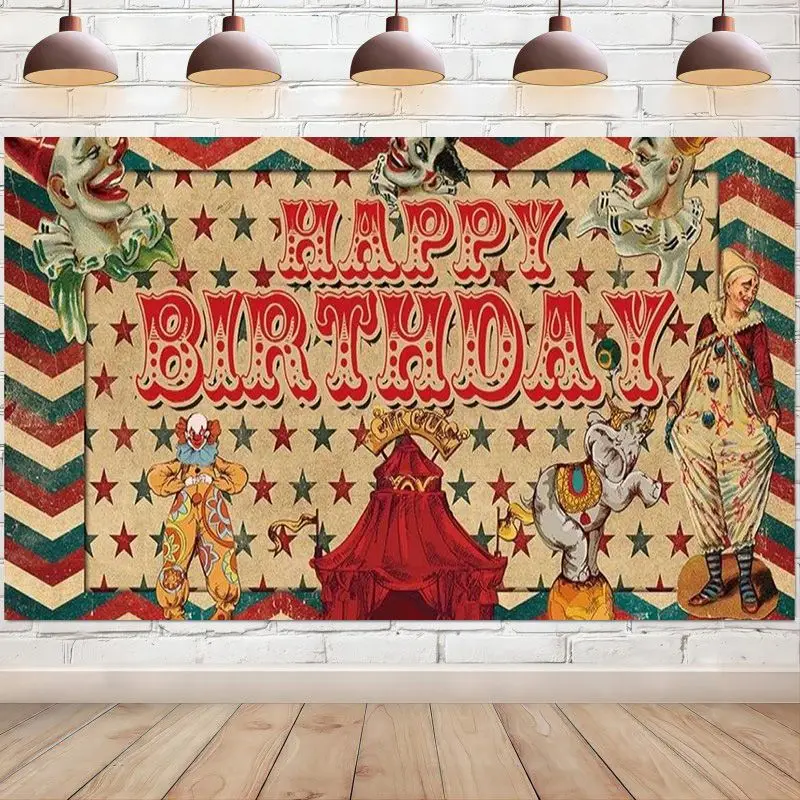 Happy Birthday Backdrop Supplies Carnival Circus Photography Background Yard Sign Banner Party Decoration Photo Booth Props