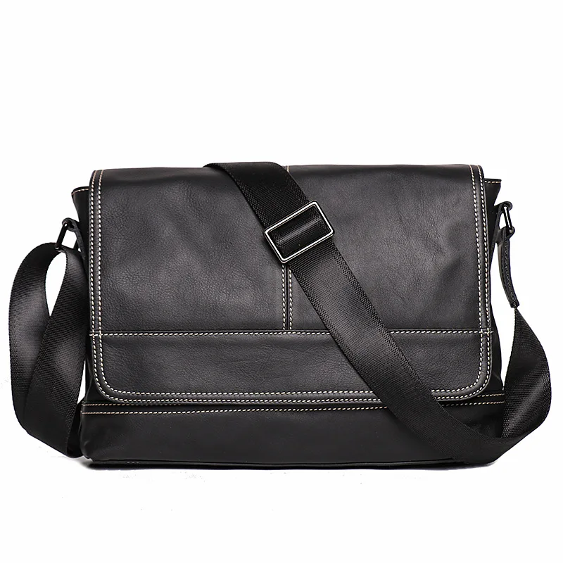 Nesitu High Quality A4 Black Top Grain Genuine Leather Women Men Messenger Bags Cowhide Male Shoulder Bag M1002-1