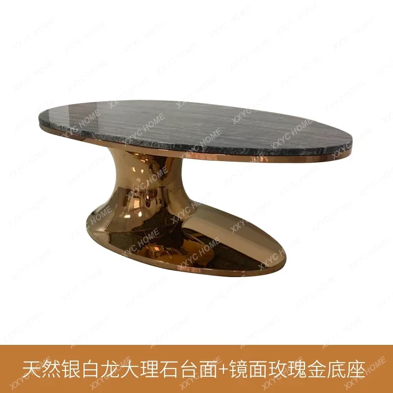 Stainless steel special-shaped high-end creative living room lobby coffee table natural gold-plated light luxury oval table  FT
