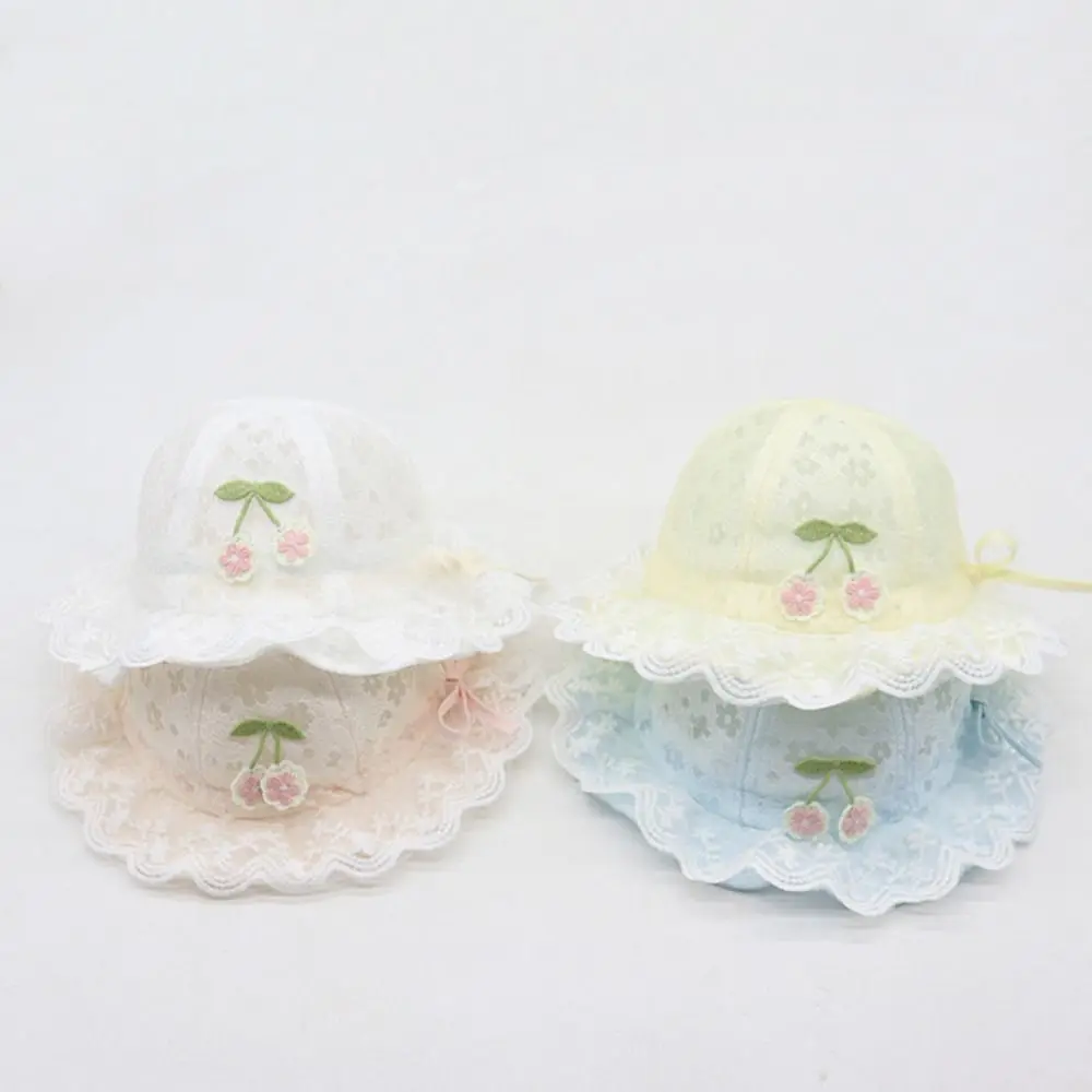 Stylish Lightweight Baby Bucket Hat Thin Hollow Cute Cherry Fisherman Hat Wide Brim Adjustable Lace Baby Hat Outdoor Sunshade