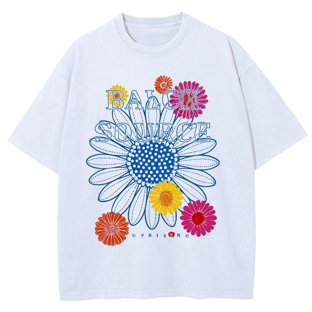 Vintage Daisy Floral Graphic T Shirt Colorful Sunflower Print Unisex Cotton Crew Neck Short Sleeve Street Casual Tee Loose Top