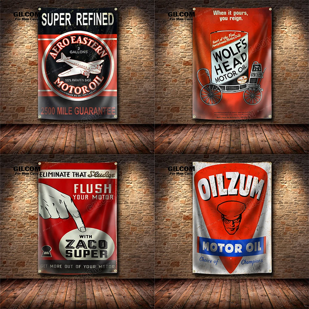 3x5 Ft Motor Oil Flag Petroleum Retro Banner Vintage Tapestry Poster Wall Decor for Garage Man Cave Club Bar