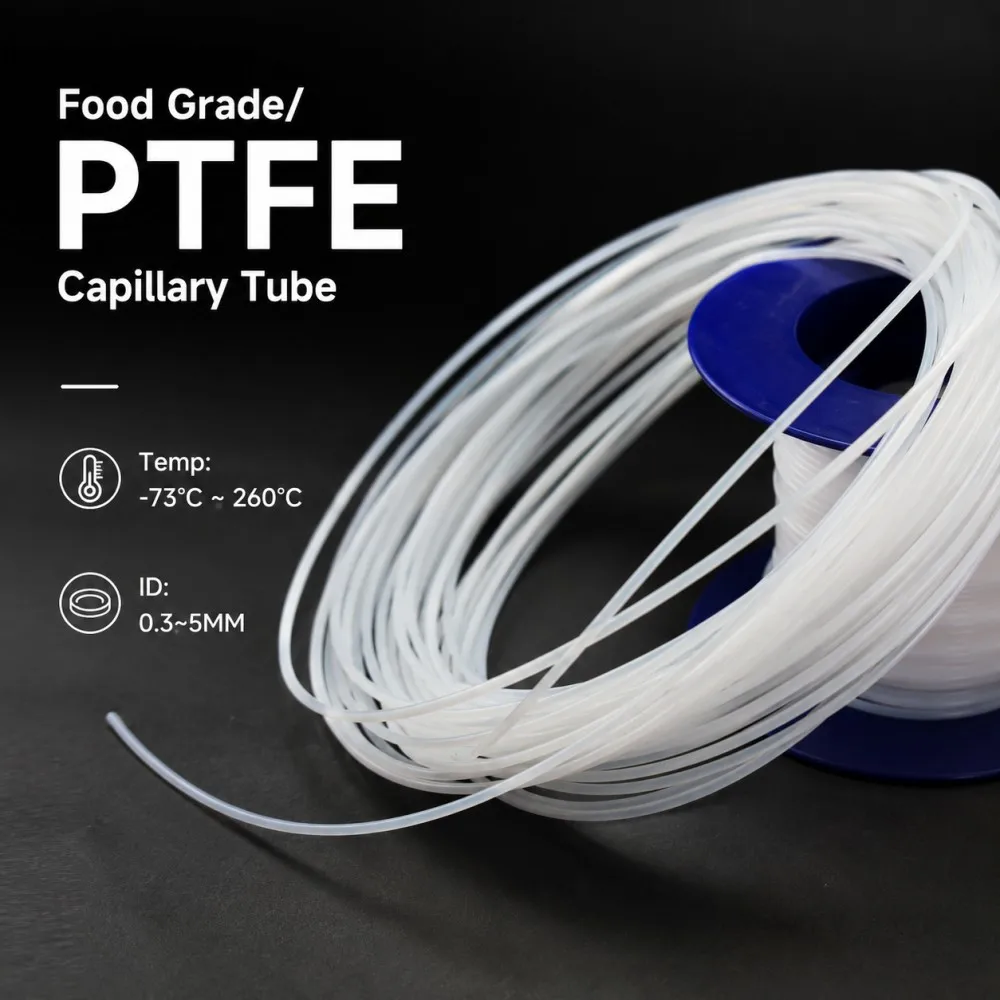PTFE Tube Capillary White ID 0.3-0.5-0.6-1-1.2-1.4-2-3-4-5 mm Insulated Material Rigid Pipe Temperature &Corrosion Resistance