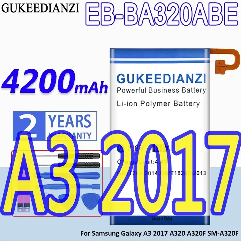 High Capacity GUKEEDIANZI Battery EB-BA320ABE 4200mAh For Samsung Galaxy A3 2017 A320 A320F SM-A320F Mobile Phone Batteries