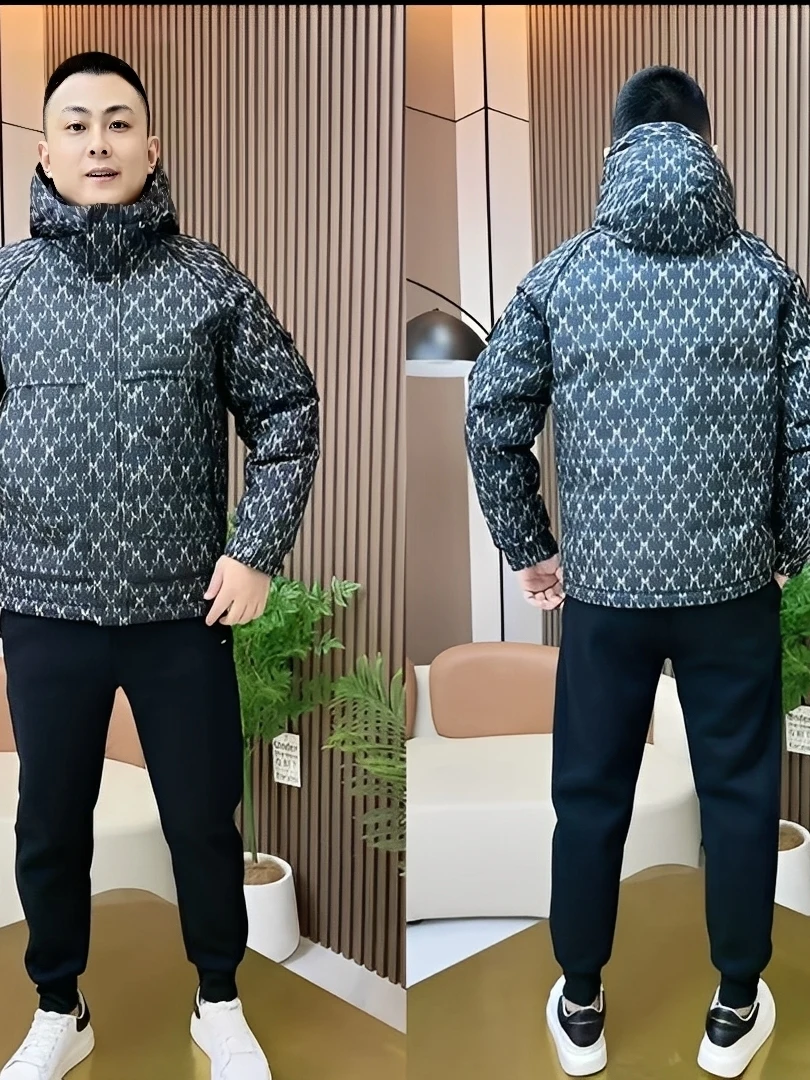 

Casual Faionable Men's Cotton Jaet Hooded Print All-Match Winter New Arrival 2025 Polyester Fiber Stand Fit Zipper Clo...