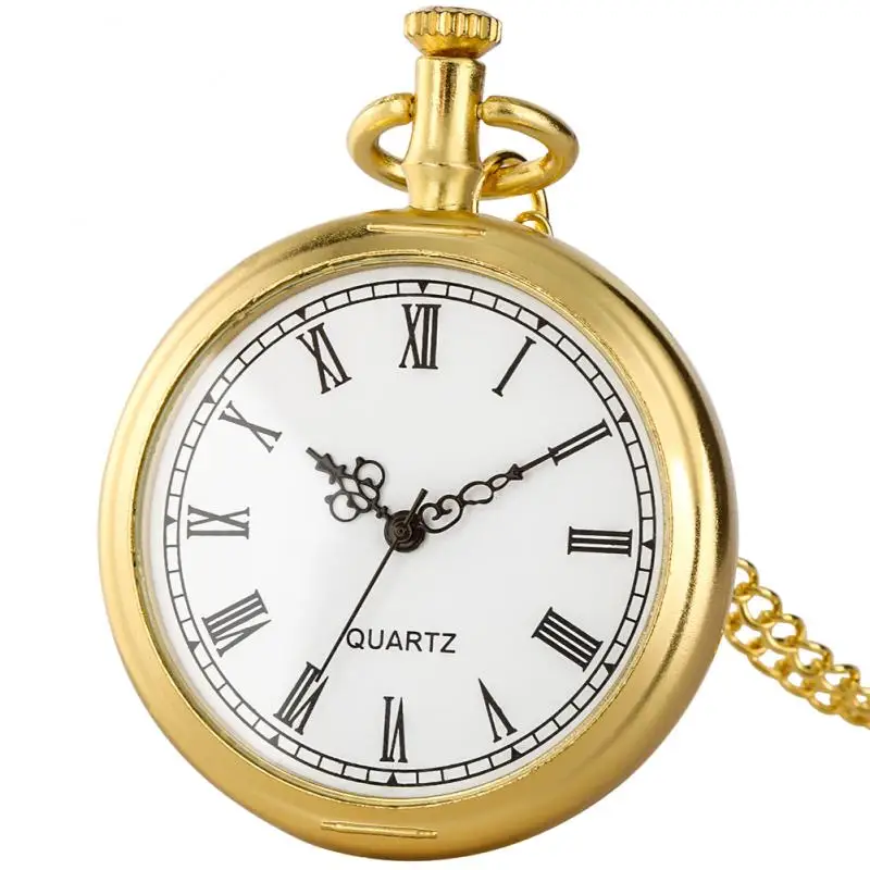 Top Luxe Gouden Open Gezicht Quartz Pocket Horloge Romaanse Nummers Analoge Wijzerplaat Hanger Klok Met Ketting Reloj Fob Klokken