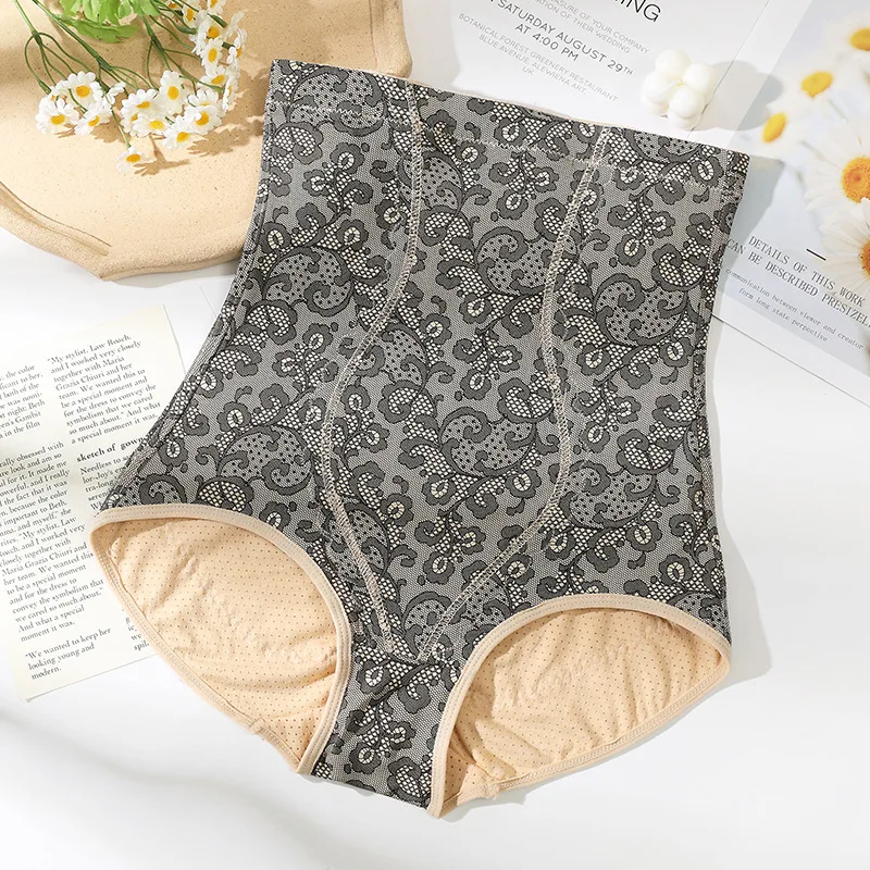 Patterned Body Con Shaping Pants High Waist Ice Silk Buttocks Lifting Body Belly Tightening Slimming Underwear Postpartum