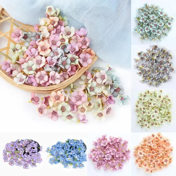 100pcs 2CM Artificial Flower Heads Artificial Craft Flowers Small Mini Daisy Flower Heads Wedding Crown Wreath Accessories Decor