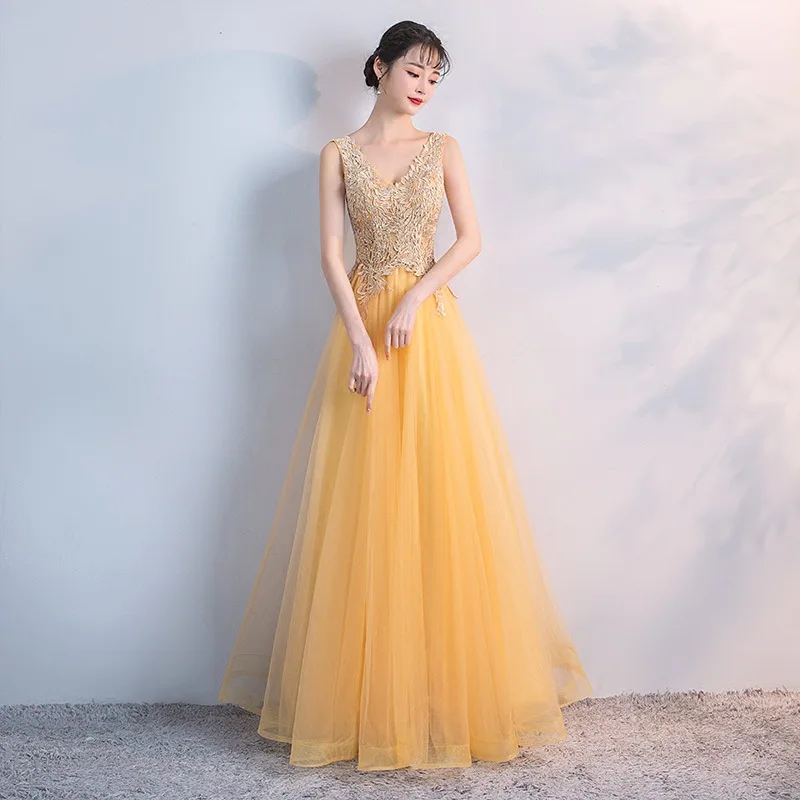Elegant Long Evening Gown 2024 Sexy V Neck Slim Host Dress Plus Size Vestido Longo Festa Chorus Performance Formal Party Dress