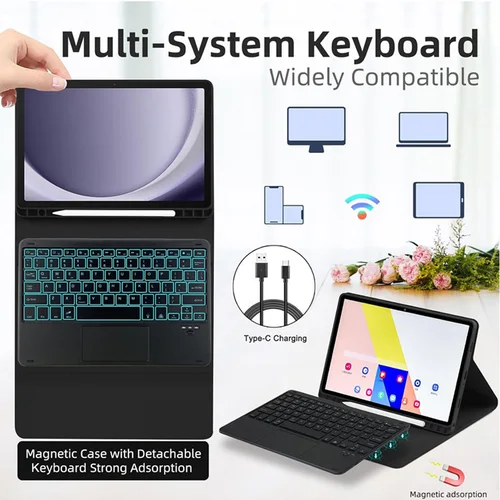 Imagen 2 del producto Funda con teclado para Samsung Galaxy Tab A11 Plus de 11 pulgadas, para Samsung Galaxy Tab A11 + funda para tableta con ranura para lápiz teclado Bluetooth