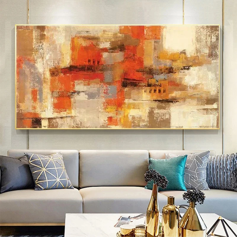 Large-sized frameless canvas paintings,Posters and Prints Wall Art Canvas Painting, Modern Abstract Golden Yellow Posters Wall A