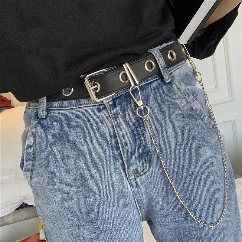 Newest Design Detachable Waist Belt Chain Punk Hip-hop Trendy Women Belts Lady Fashion Silver Pin Buckle leather Waistband Jeans