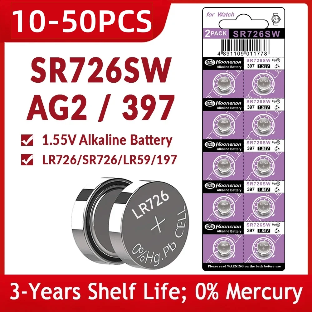 10-50pcs Alkaline Battery  AG2 397 396A LR726 SR726SW LR59 1.55V Button Cell Batteries