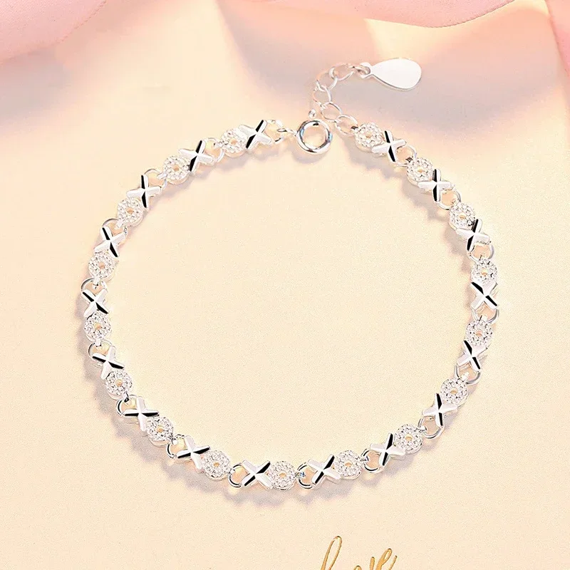 925 Sterling Silver Bracelets For Women Korean Designer Luxury XO Shape Adjustable Chain Bracelet Party Wedding Jewelry Gifts