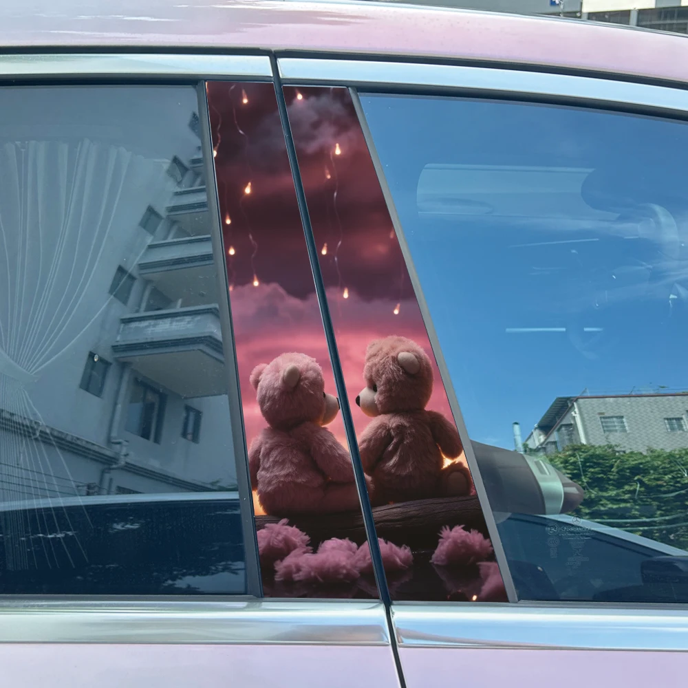 1 paire/2 pièces d'autocollants de voiture motif graffiti ours anime, autocollants pour poteaux de porte de voiture, imperméables, pour la décoration et la protection des rayures sur la colonne centrale.