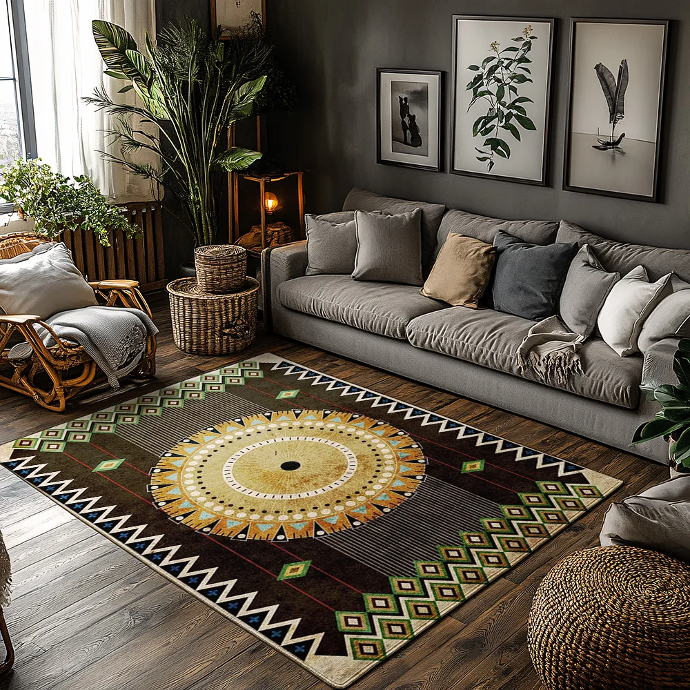 

Boho Area Rug Non Slip Washable Indoor Outdoor Carpet Vintage Persian Pattern Home Decor Farmhouse Living Room Floor Mat