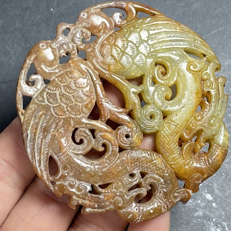 

Антикварная имитация нефрита династии Хань, артефакт, старый нефритовый патина Xiu, выдержанный высокий древний нефритовый старый нефритовый кулон, двойной фникс