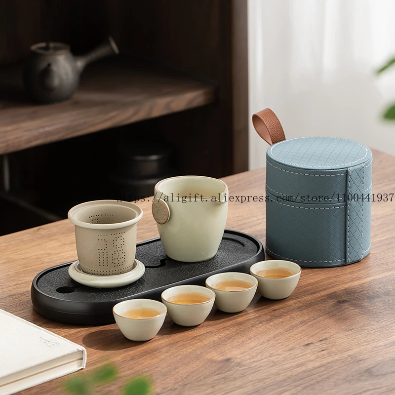 

Portable Travel Tea Set With Four Cups Suitable For Home Outdoor And Office Use