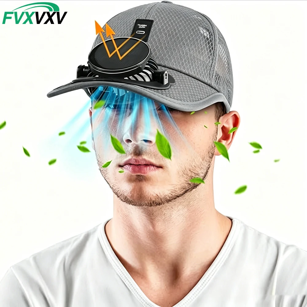 1PCS Solar Rechargeable Cap,Solar Panel Fan Hat,USB Solar Fan Hat, Mesh Baseball Cap with Solar Fan,for Outdoors