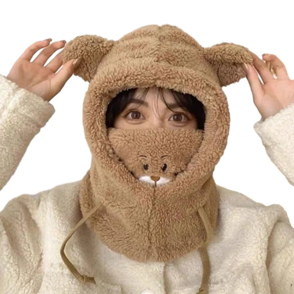 

Women Headgear 3-in-1 Winter Hat Scarf Hoodie Knit Warm Plush Lined Lightweight Windproof Ridding Hat Outdoor Activities Skiing