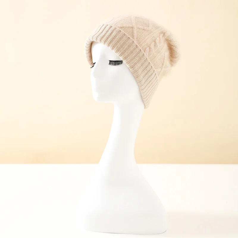 

DjzDsm Women Hat Winter New 100% Cashmere Knitted Headgears Soft Warm Hats Lady Fashion Casual Thicken Beanie Quality Cap
