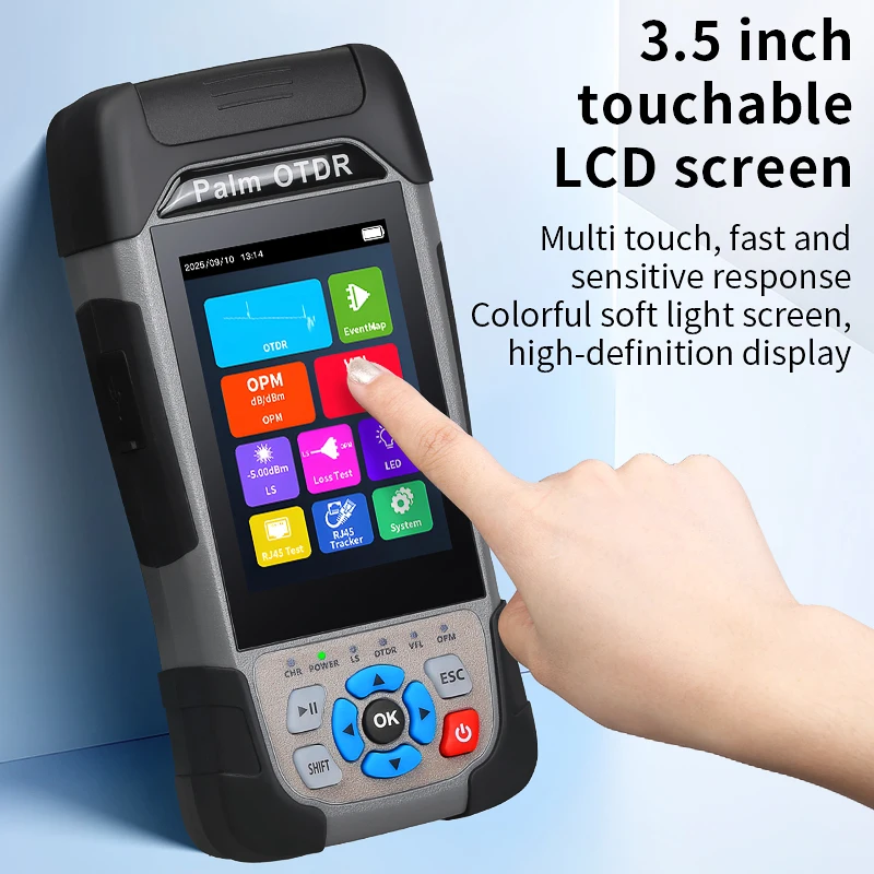 Reflectómetro KP600 OTDR de 90 km con pantalla táctil Mapa de eventos OPM VFL RJ45 Probador 22/24 dB 1310 nm 1550 nm 1610 nm 1625 nm (opcional)