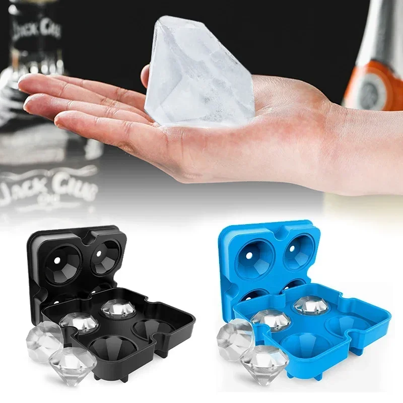 2024 New Ice Mold Silicone Rubber Diamond Alligator Black 4 Pack Personalized Bar Cocktail Accessories Maker Ice Cube Tray