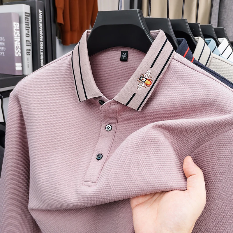 Designer Original Herbst Herren Langarm-Poloshirt mit Kragen und Knöpfen, Feine Stickerei, Neuer Minimalistischer Slim-Fit, Modische Herrenkleidung – Detail 10