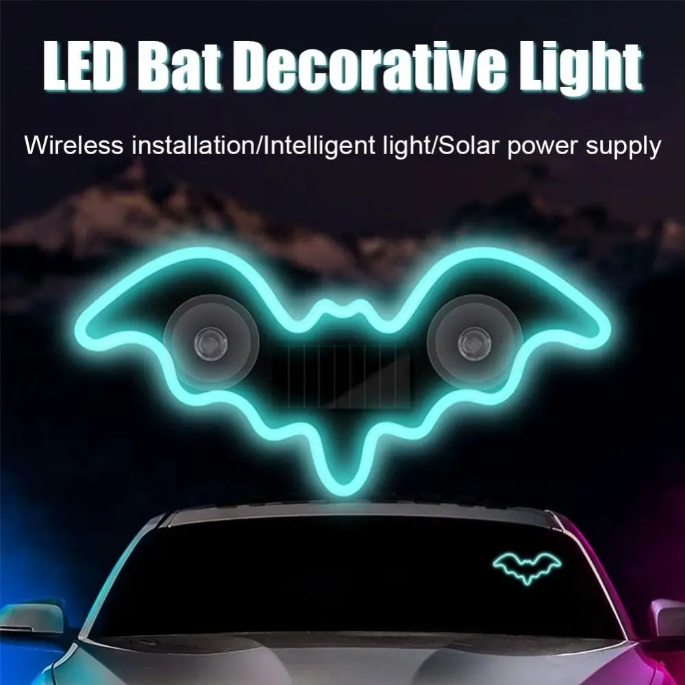 Wireless Car Solar LED Light Dynamic Gradient RGB Color Car Bat Shaped Ambient Lamp Light/Vibration Sensor Easy Installation