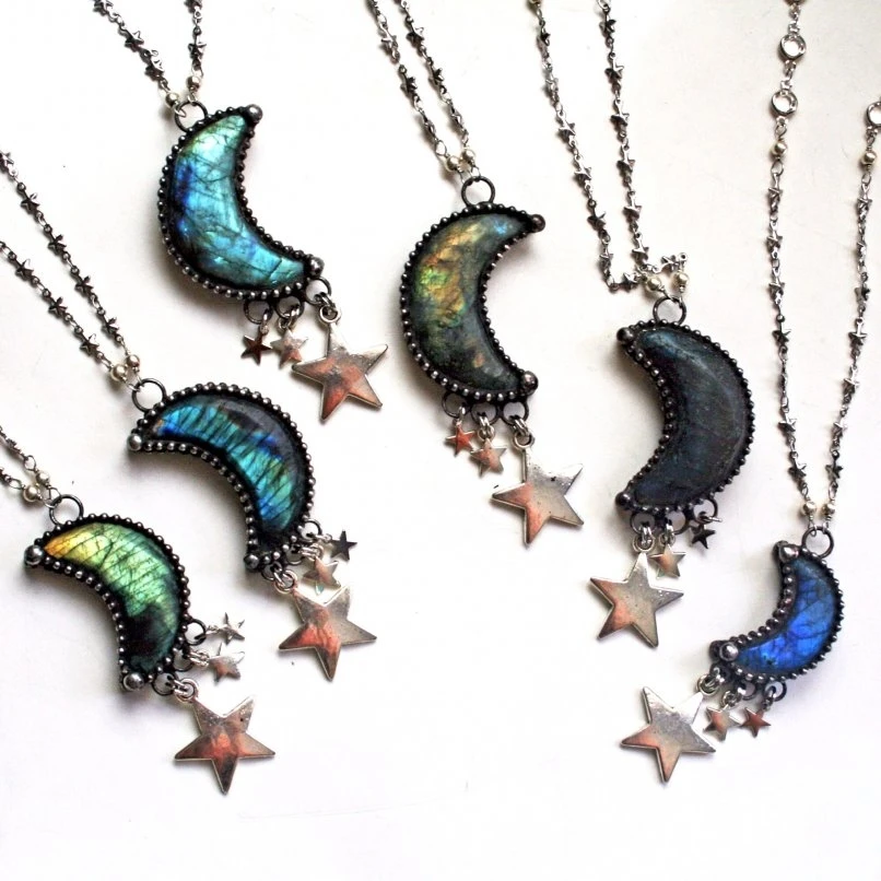

Handmade Necklace Soldered Black Patina Semi Precious Stone Labradorite 32+3inch Jewelry Special Gift For Women