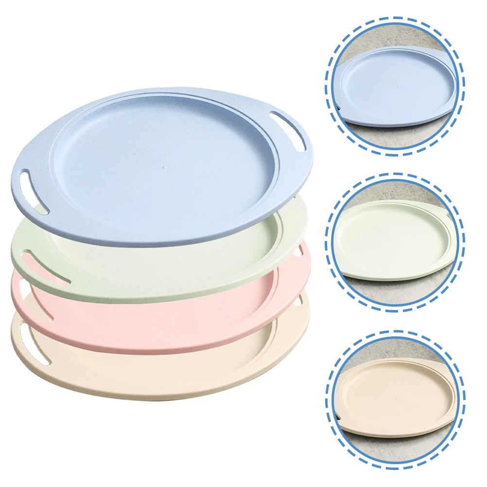 

4pcs Western Dinner Plates Thick Wheat Straw Dessert Serving Tray Platter Steak Clean Dishwasher Safe Family