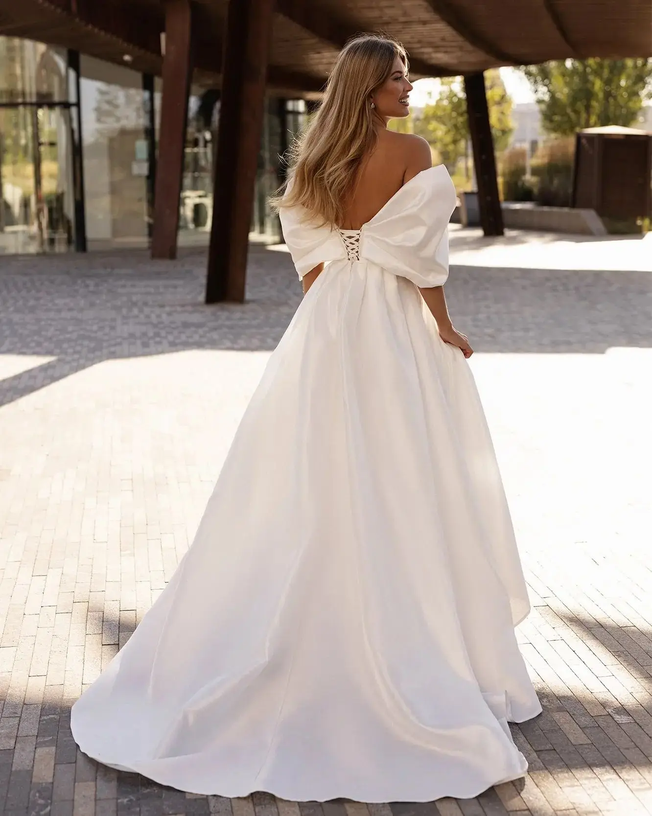 Elegante Off-Shoulder Zijsplit Satijnen Bruidsjurk Sexy Strik Sweetheart A-Lijn Lange Trouwjurken 2023 Vestido De Novia