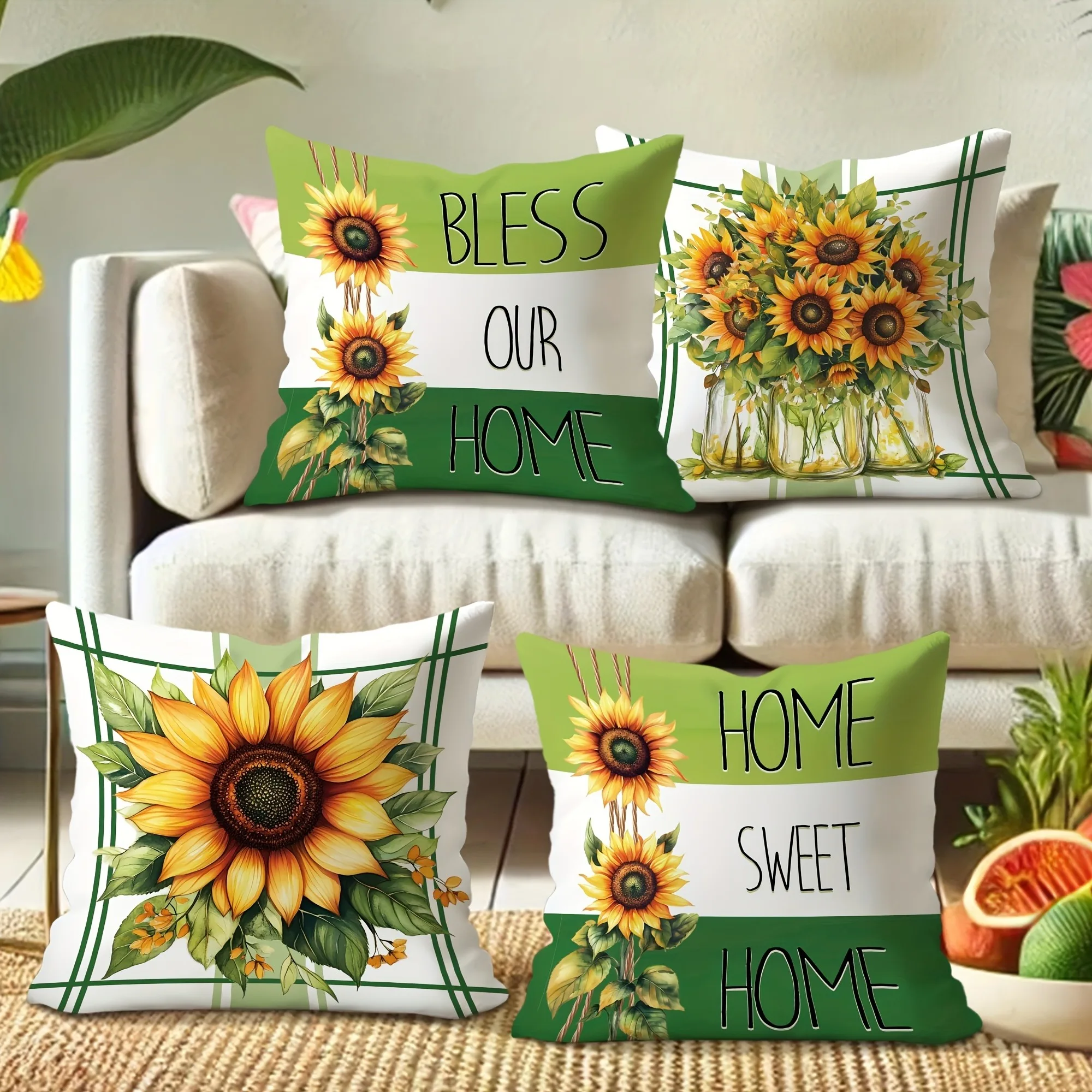 Sunflower-themed Cozy Pillow Cover: Bright Blooms and Heartfelt Home Wishes, sofa Chair Cushion cover, room decoration