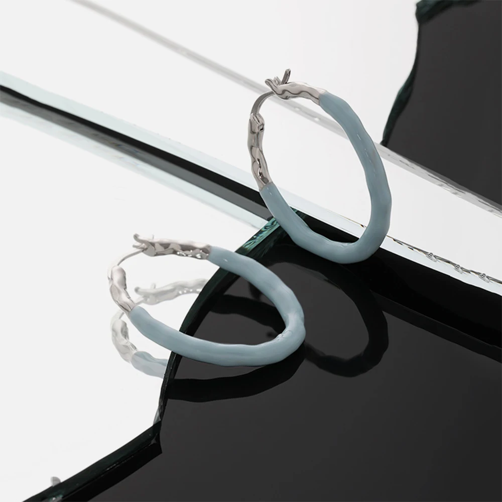 ANDYWEN 925 Sterling Silver Ovals Enamel Blue White Hoops Women Luxury Circle Loops Rock Punk Clips 2022 Women Wedding Jewels
