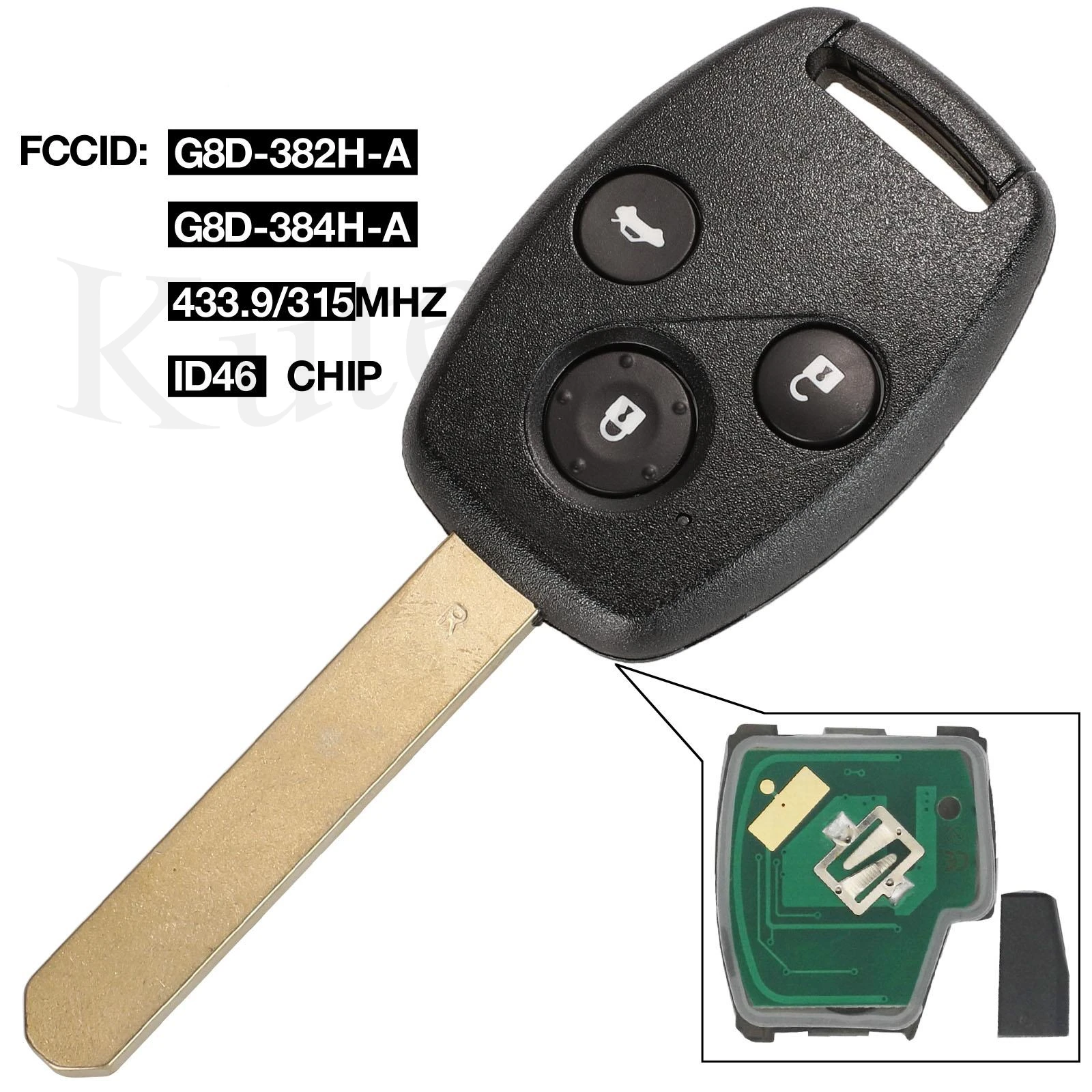 jingyuqin G8D-382H-A/G8D-384H-A Car Remote Key fit for Honda Accord Element CR-V HR-V City Odyssey Civic 3 Buttons 433.9/315Mhz