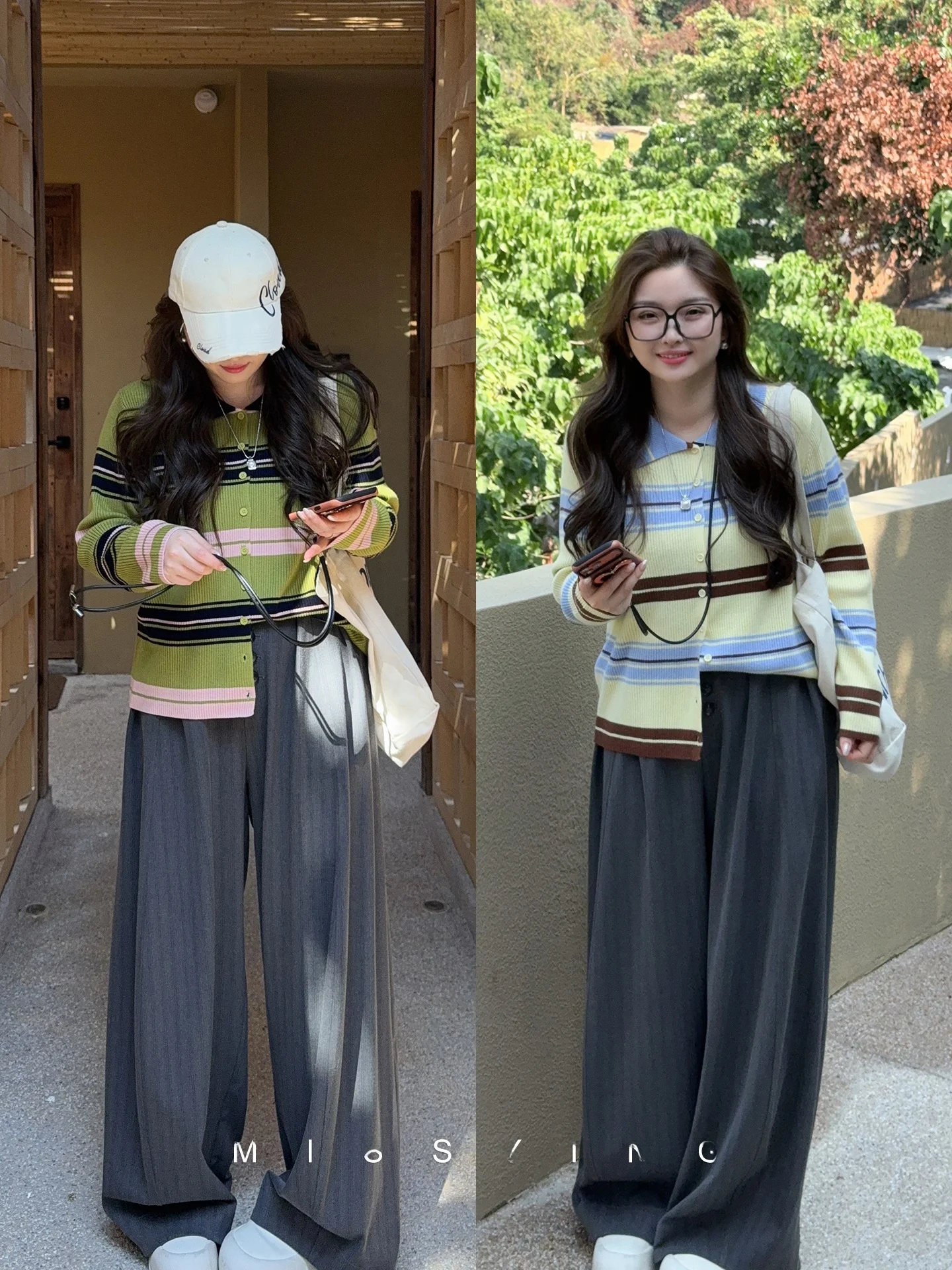 

Miss ng Large Size Women's Knitted Stripe Collar Base irt Spring New Sle Slimming Open Cardigan Korean Loose Fit Daily ...