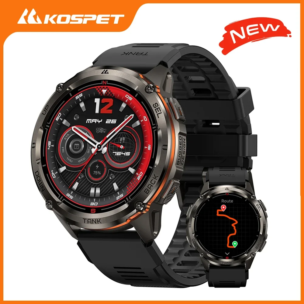 KOSPET TANK T3 Ultra 2 남성용 GPS 스마트 시계 Smartwatch Compass 고도계 기압계 5ATM IP69K 방수 AMOLED 남성용 시계