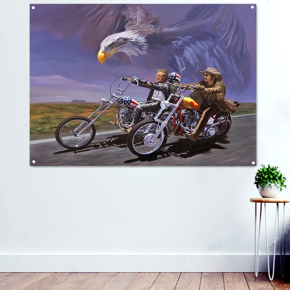 

Easy Rider Eagle Motorcycle Wall Paintings Repair Shop Garage Home Decorative Banner & Posters Prints Hanging Flag Gift for Man