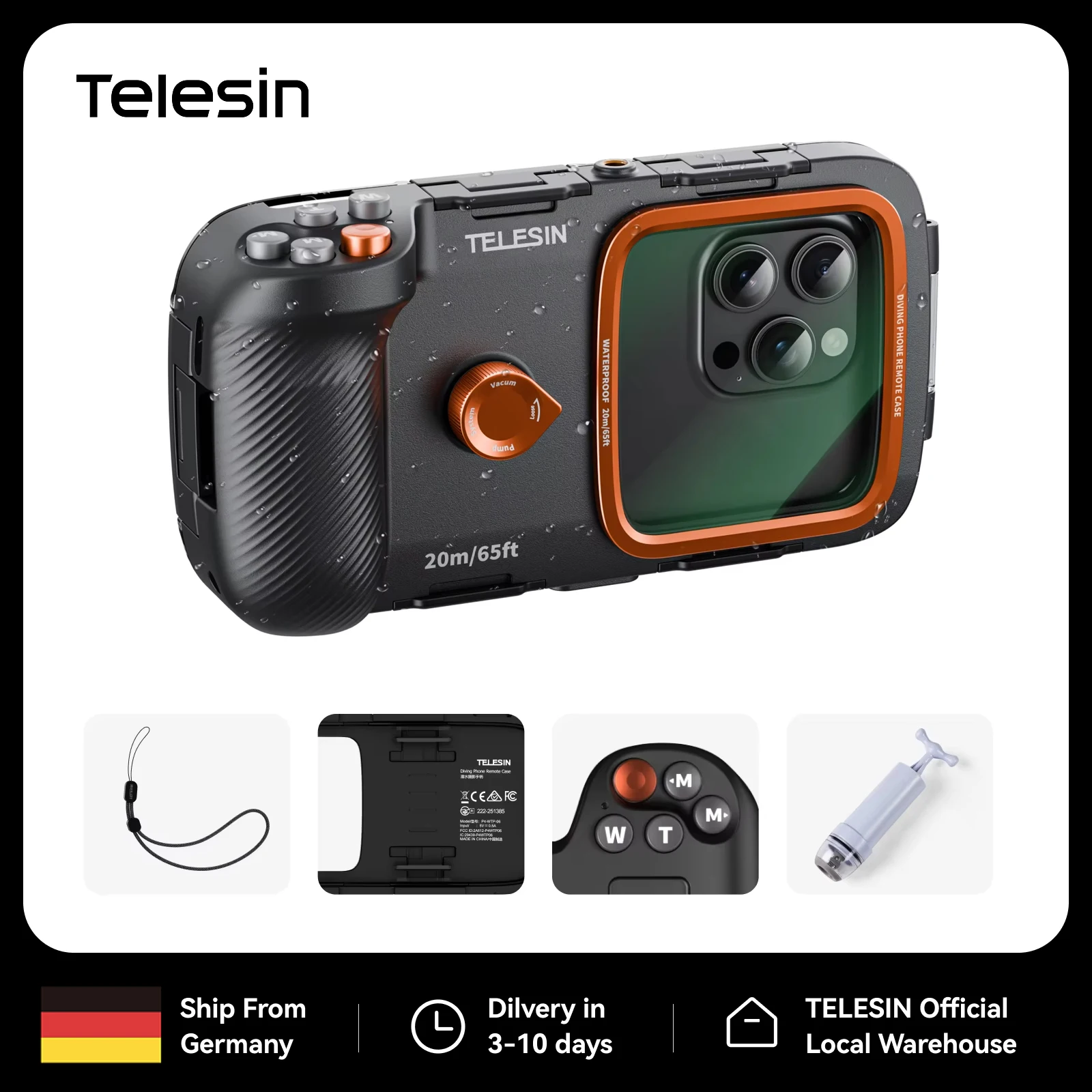 TELESIN Onderwater Snorkelen Duiken Telefoon Waterdichte behuizing Universele onderwaterfoto- en videoduikbehuizing Handgreep