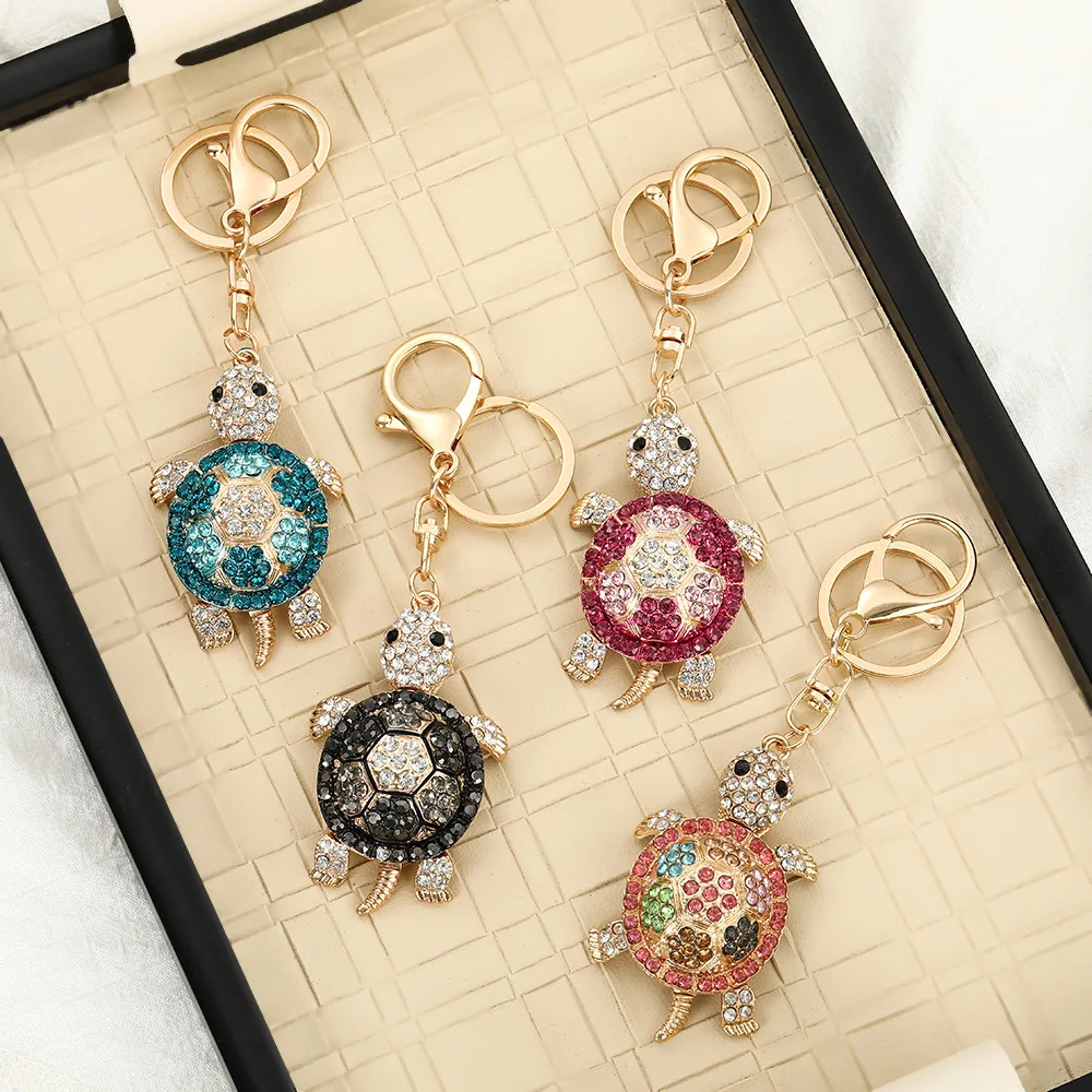 New Turtle Keychain Women's Bag Pendant Souvenir Gift Car Key Ring Fashion Rhinestone Crystal Metal Keychain Bag Pendant Gift