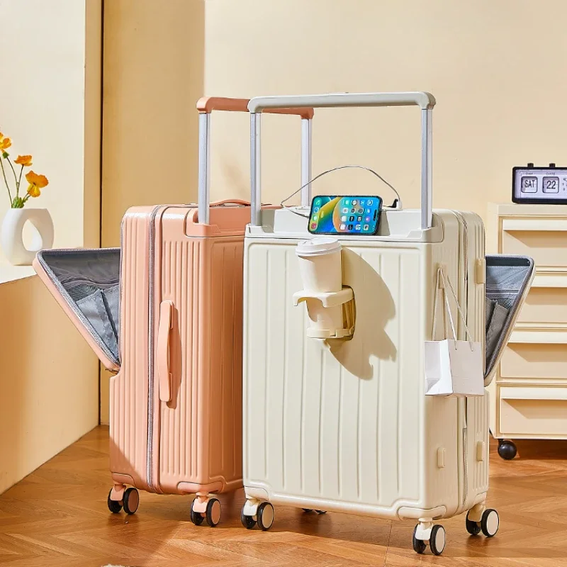 Grand Compartiment à Bagages Multifonctionnel avec Ouverture Avant pour Femme, 24 Pouces, Grande Capacité, Voyage avec Mot de Passe